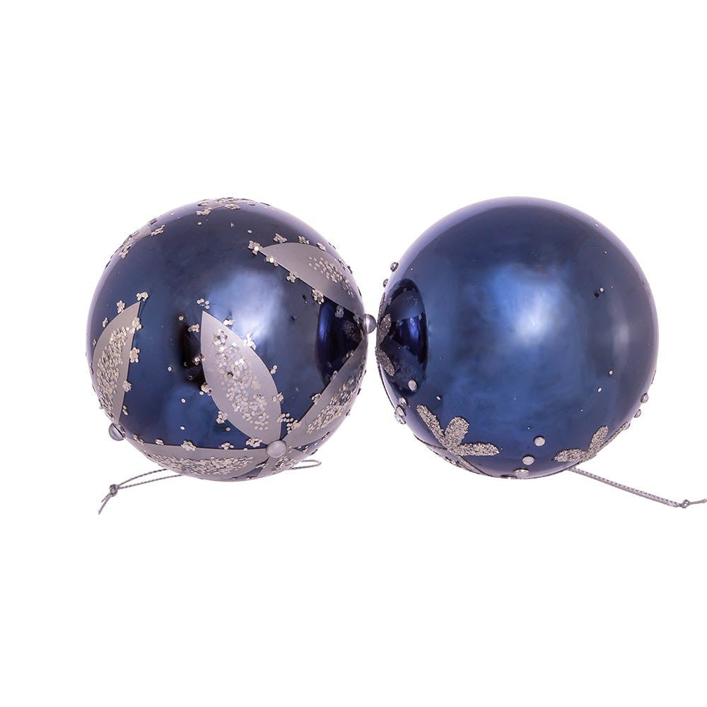 80MM Glass Navy and Silver Ball Ornaments