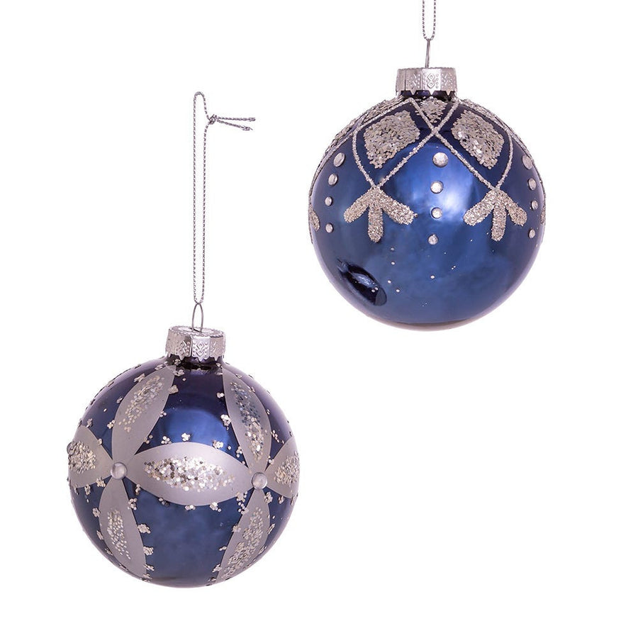 80MM Glass Navy and Silver Ball Ornaments