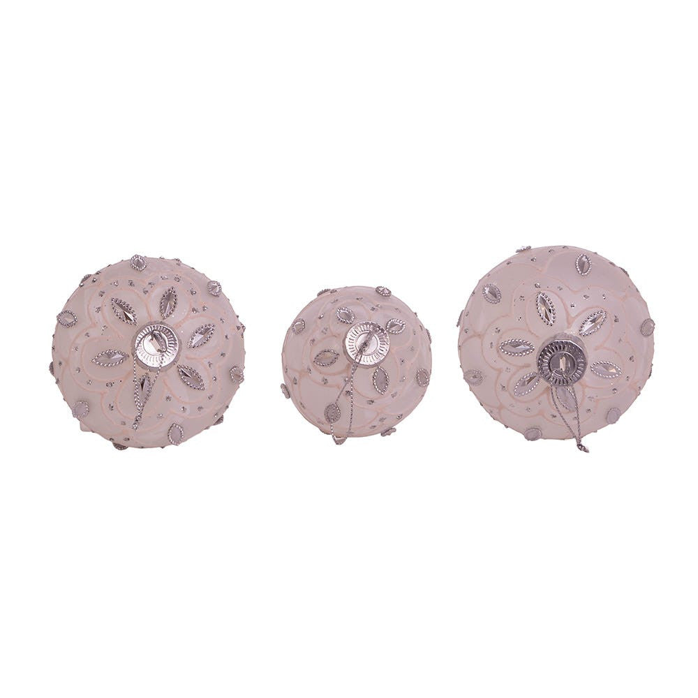 80MM Glass Embellished White Ball, Finial, and Onion Ornaments