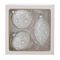 80MM Glass Embellished White Ball, Finial, and Onion Ornaments