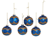 80MM Glass Shiny Navy Blue with Gold Embellishments Ball Ornaments