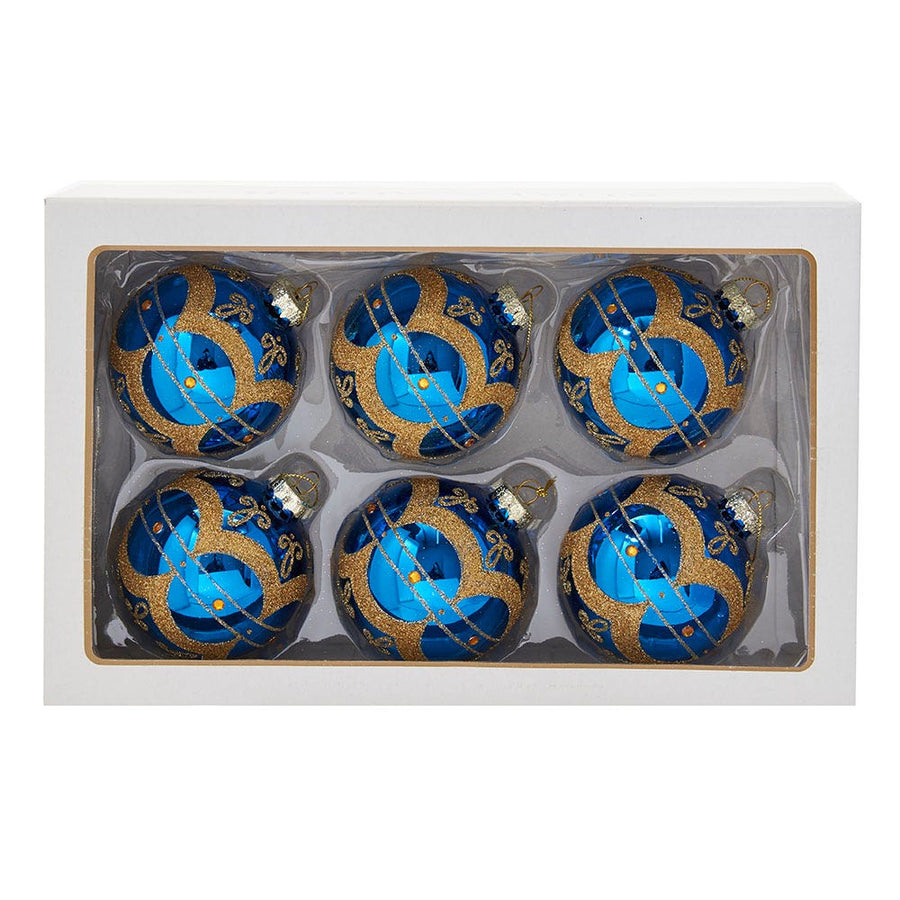 80MM Glass Shiny Navy Blue with Gold Embellishments Ball Ornaments