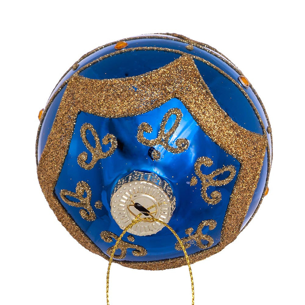 80MM Glass Shiny Navy Blue with Gold Embellishments Ball Ornaments