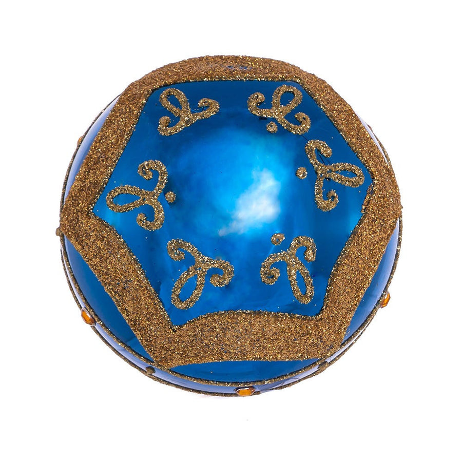 80MM Glass Shiny Navy Blue with Gold Embellishments Ball Ornaments