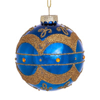 80MM Glass Shiny Navy Blue with Gold Embellishments Ball Ornaments
