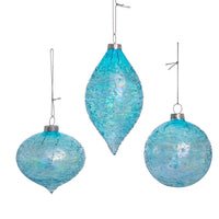 80MM Glass Blue Finial, Onion, and Ball Ornaments