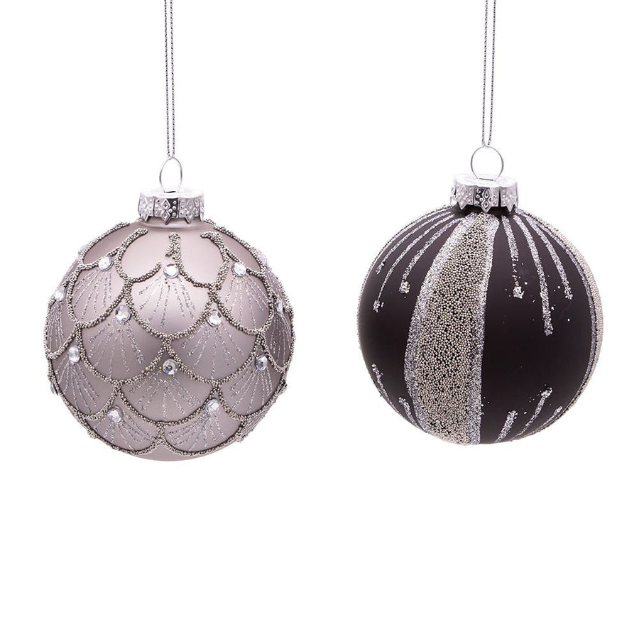80MM Glass Silver and Black Jeweled Ball Ornaments