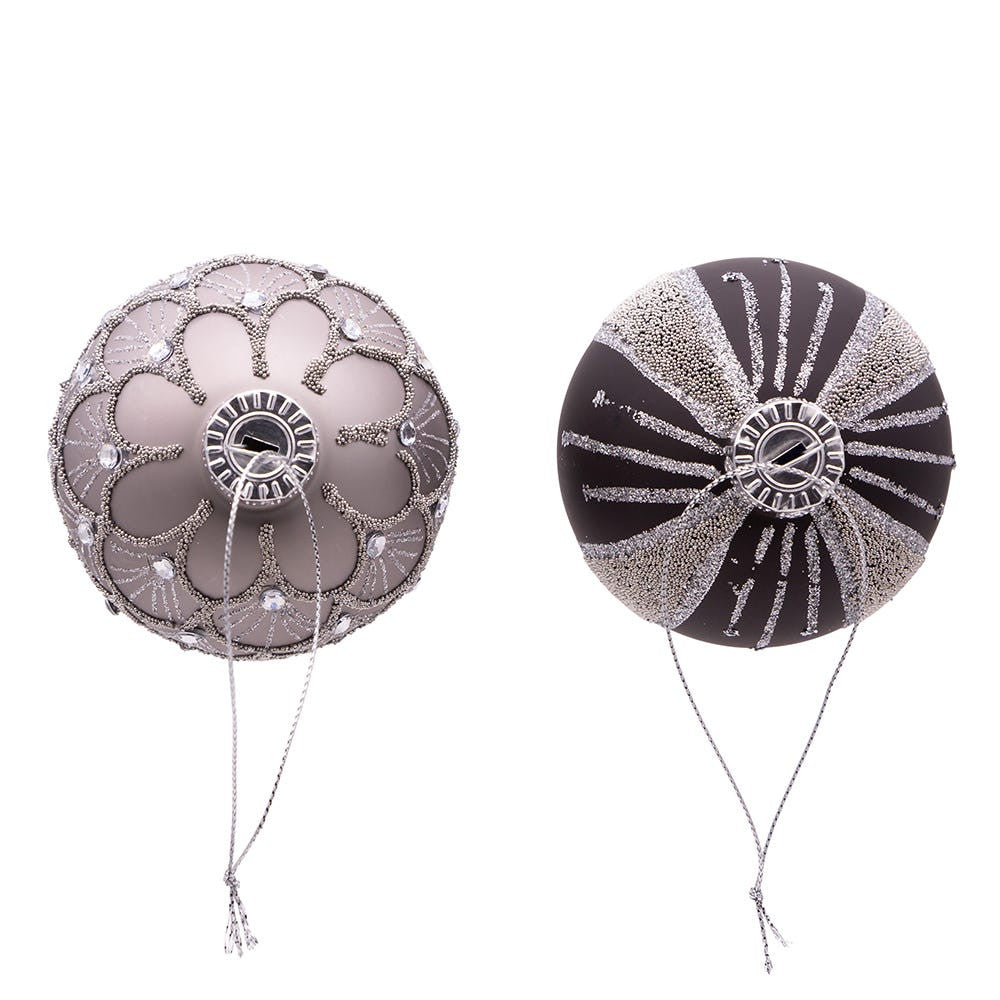80MM Glass Silver and Black Jeweled Ball Ornaments