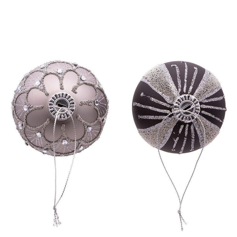 80MM Glass Silver and Black Jeweled Ball Ornaments