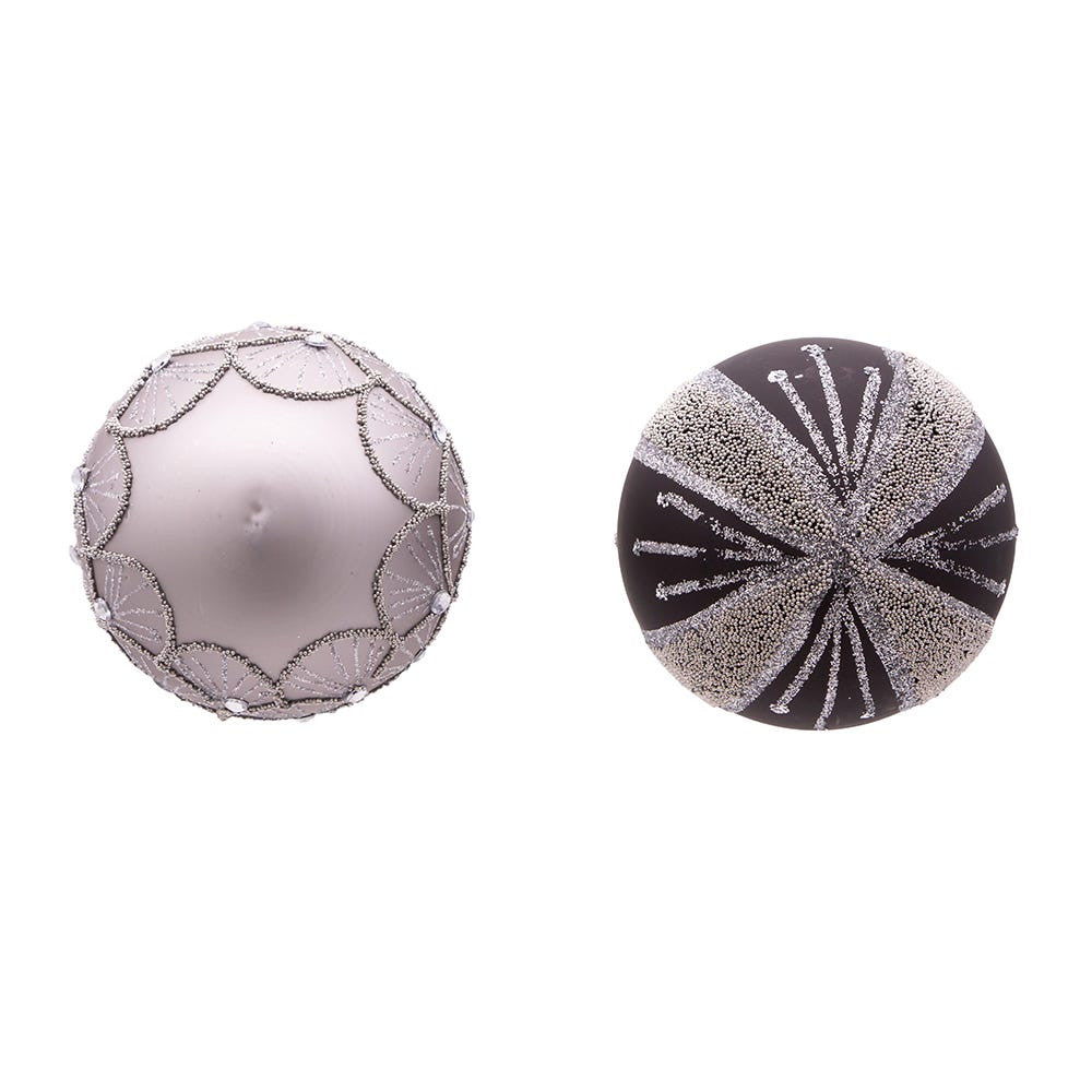 80MM Glass Silver and Black Jeweled Ball Ornaments
