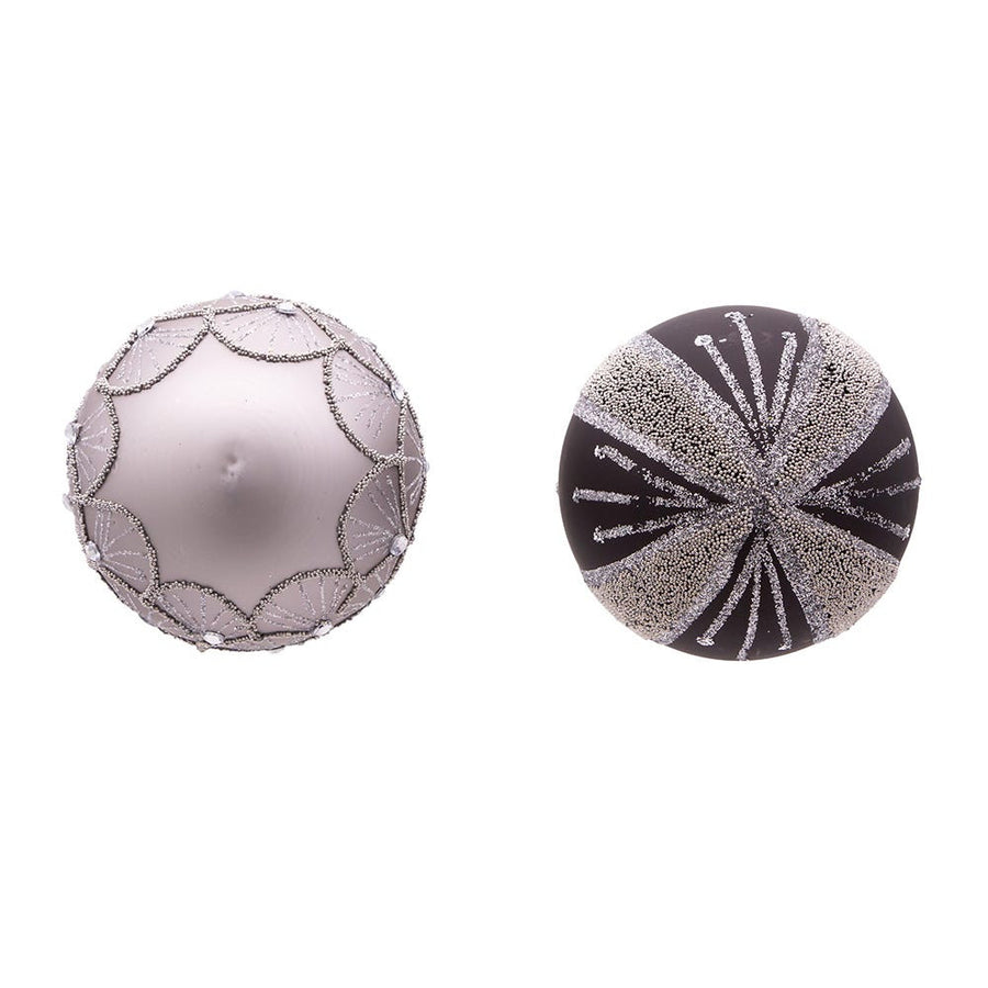 80MM Glass Silver and Black Jeweled Ball Ornaments