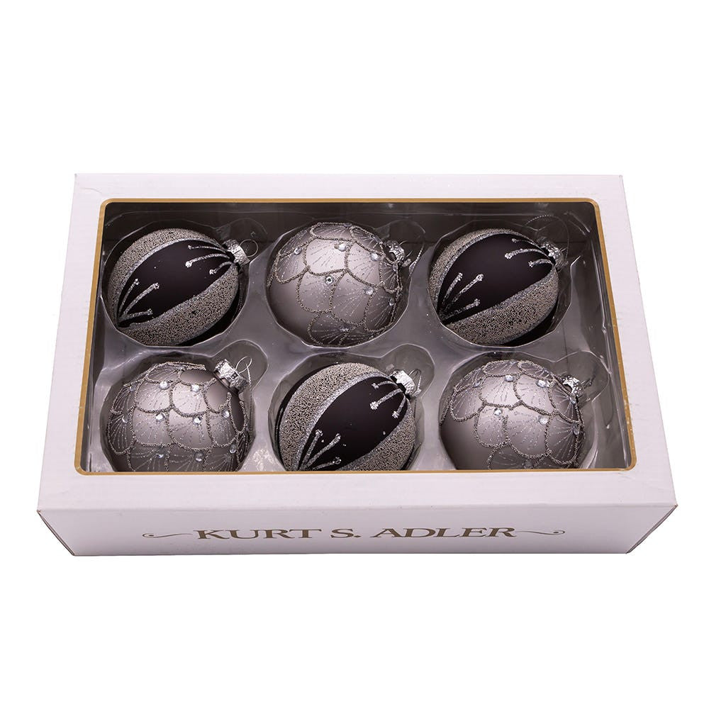 80MM Glass Silver and Black Jeweled Ball Ornaments