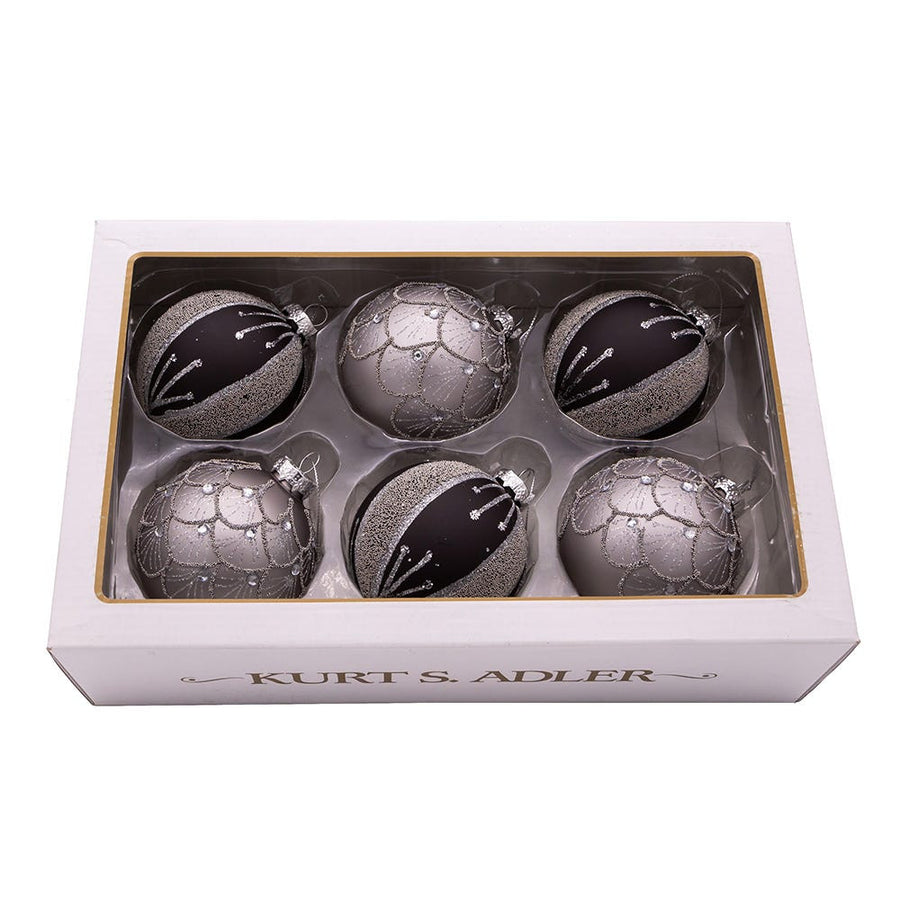 80MM Glass Silver and Black Jeweled Ball Ornaments