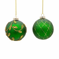 80MM Glass Gold and Emerald Green Embellished Ball Ornaments