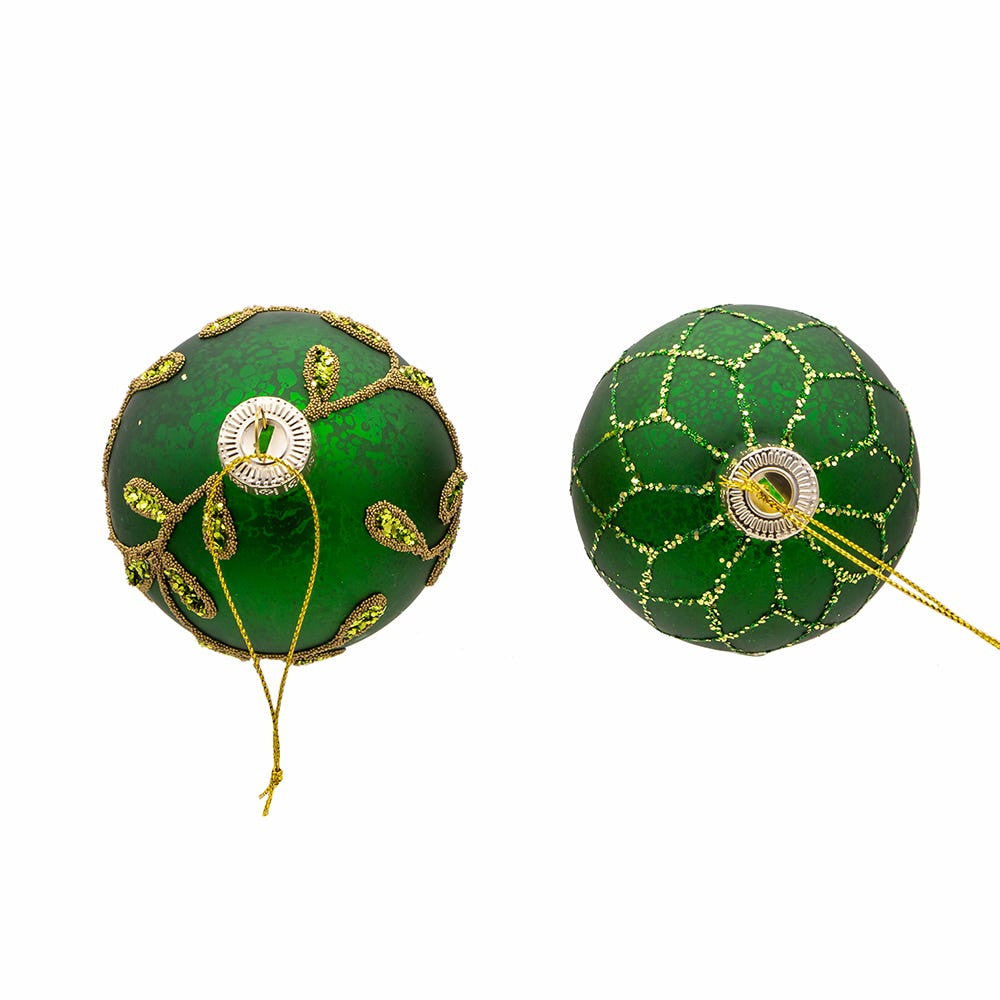 80MM Glass Gold and Emerald Green Embellished Ball Ornaments