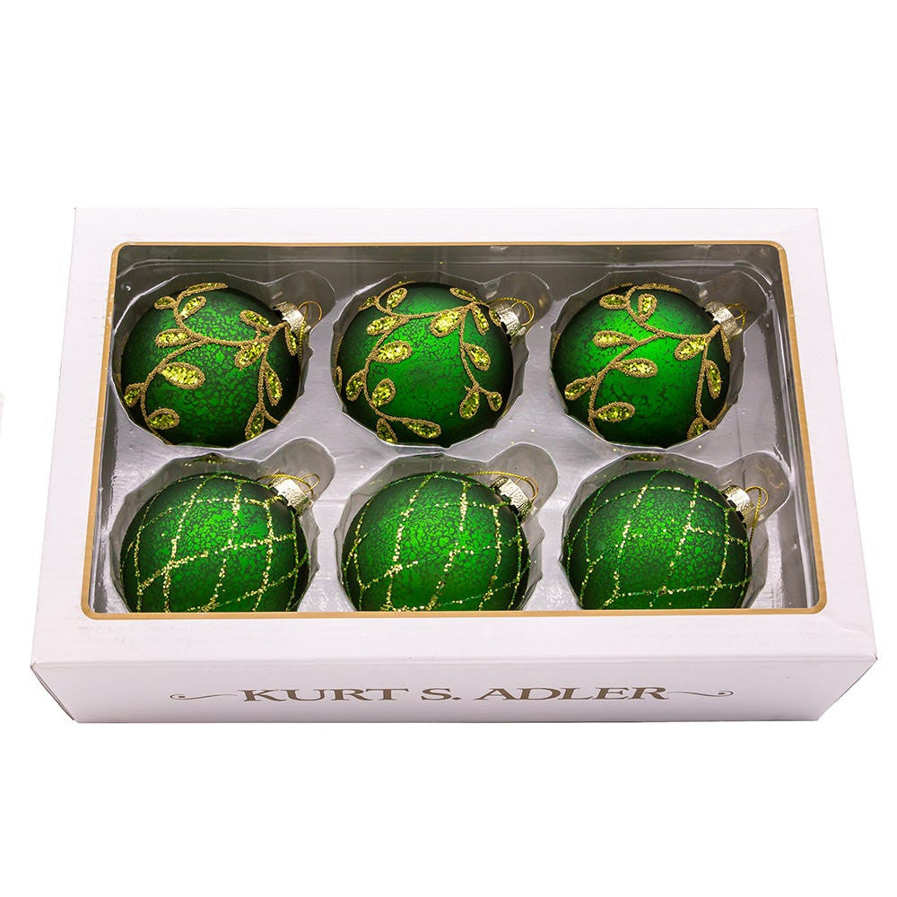80MM Glass Gold and Emerald Green Embellished Ball Ornaments