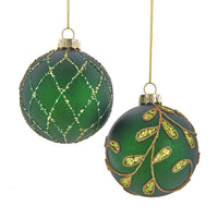 80MM Glass Gold and Emerald Green Embellished Ball Ornaments
