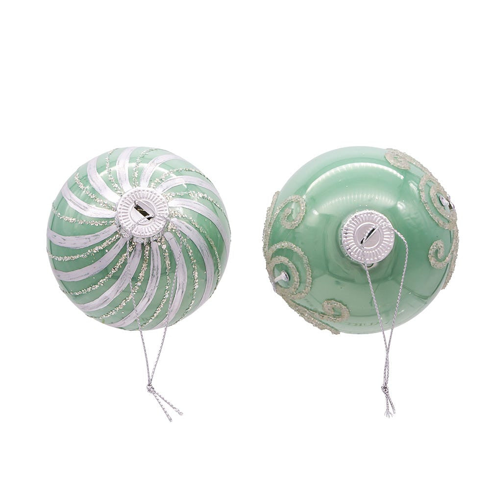 80MM Glass Silver and Aqua Embellished Ball Ornaments