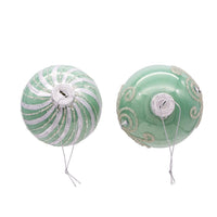 80MM Glass Silver and Aqua Embellished Ball Ornaments