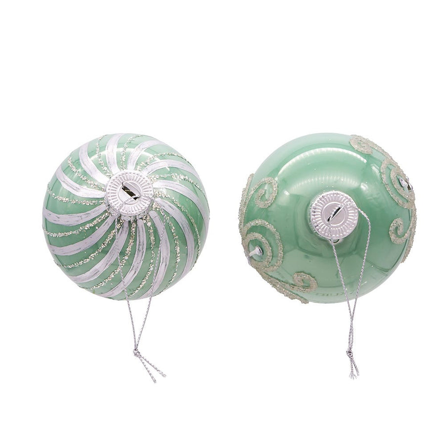 80MM Glass Silver and Aqua Embellished Ball Ornaments