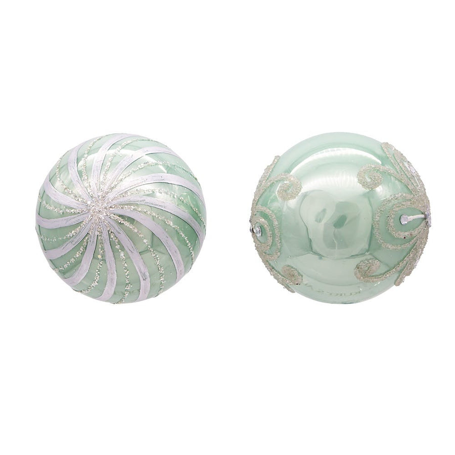 80MM Glass Silver and Aqua Embellished Ball Ornaments