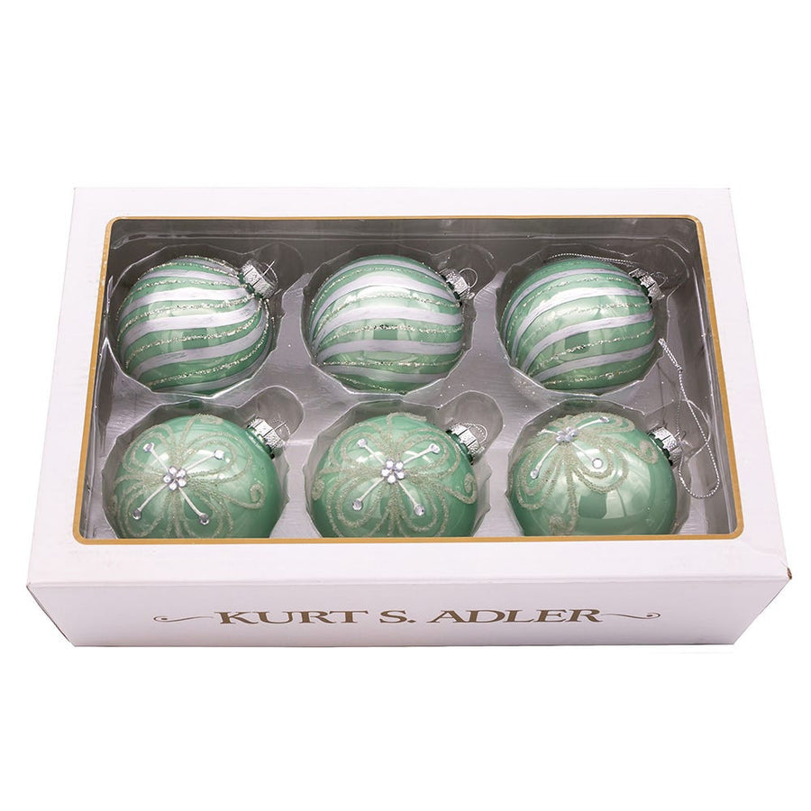 80MM Glass Silver and Aqua Embellished Ball Ornaments