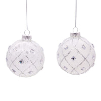 80MM Jeweled Clear and White Feather Glass Ball Ornaments