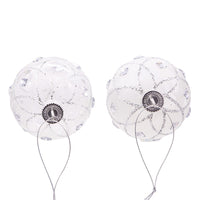 80MM Jeweled Clear and White Feather Glass Ball Ornaments