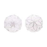 80MM Jeweled Clear and White Feather Glass Ball Ornaments