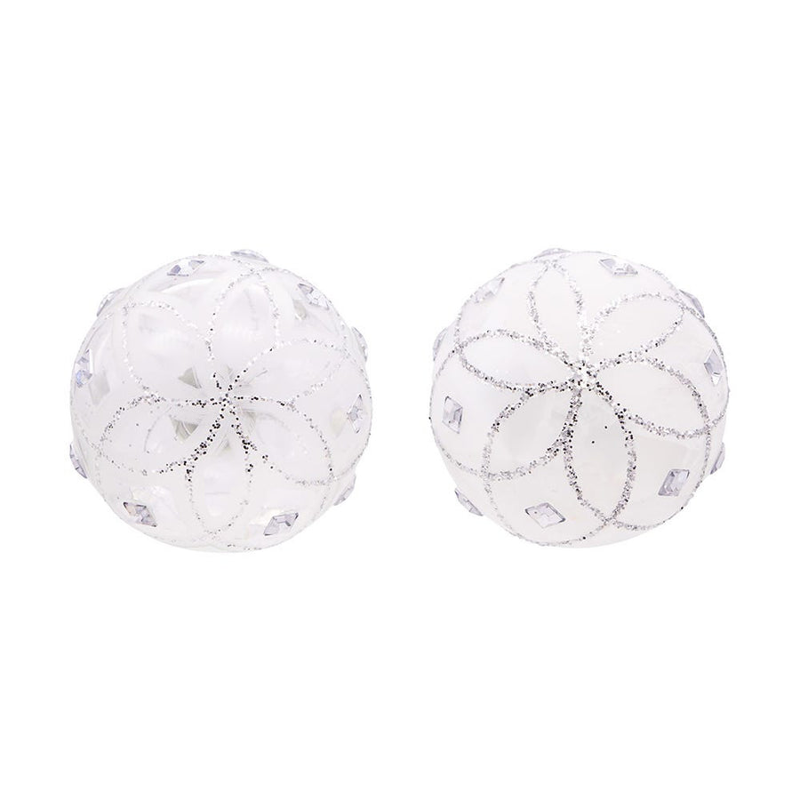 80MM Jeweled Clear and White Feather Glass Ball Ornaments