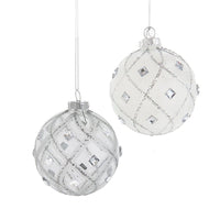 80MM Jeweled Clear and White Feather Glass Ball Ornaments