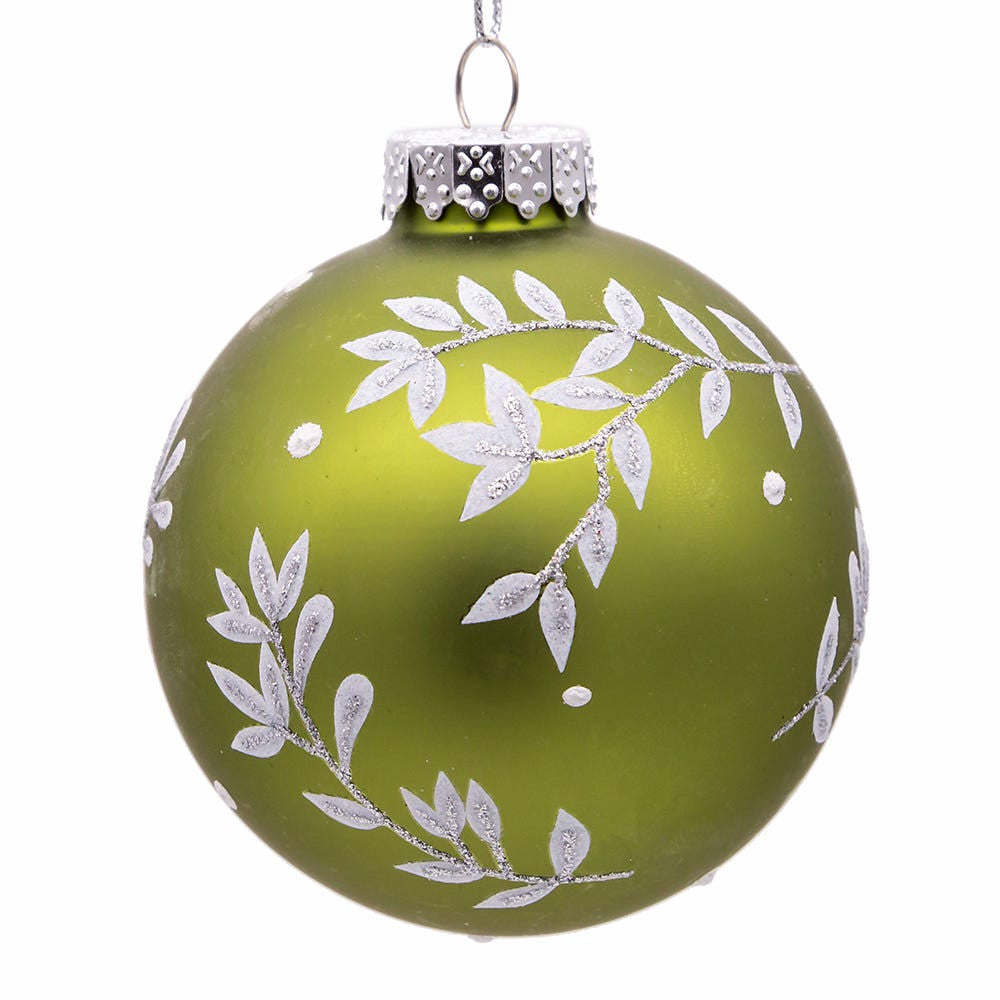 80MM Glass Green Leaf Design Ball Ornaments