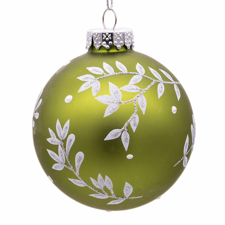 80MM Glass Green Leaf Design Ball Ornaments