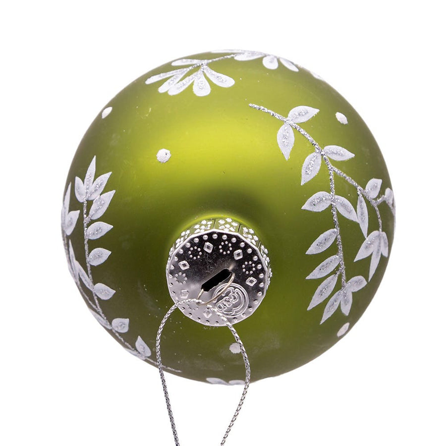 80MM Glass Green Leaf Design Ball Ornaments