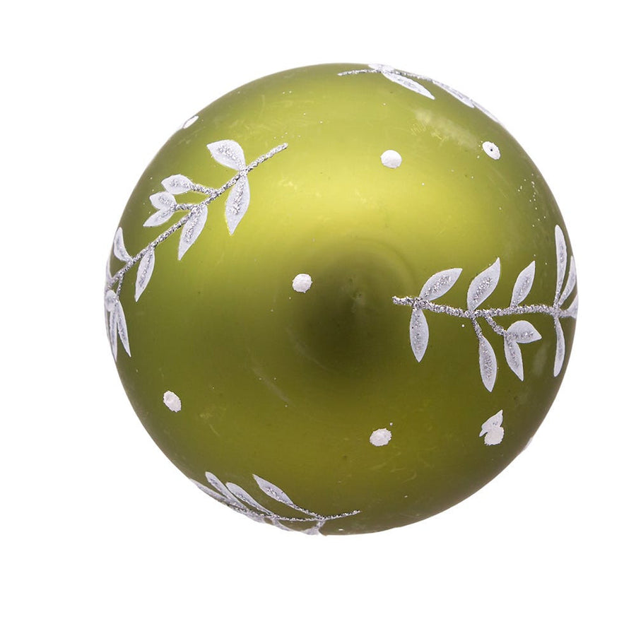 80MM Glass Green Leaf Design Ball Ornaments