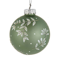 80MM Glass Green Leaf Design Ball Ornaments