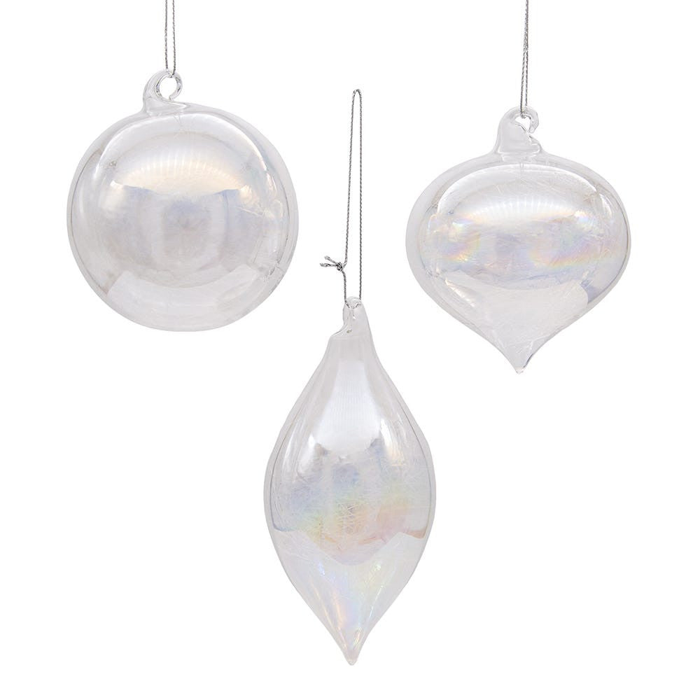 80MM Clear Iridescent Glass Ball, Onion and Tear Drop Ornaments
