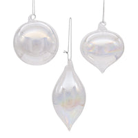 80MM Clear Iridescent Glass Ball, Onion and Tear Drop Ornaments