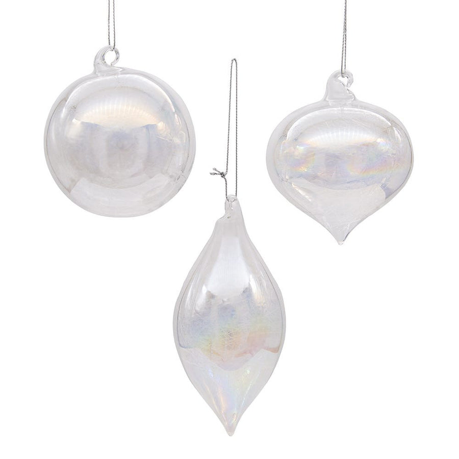 80MM Clear Iridescent Glass Ball, Onion and Tear Drop Ornaments