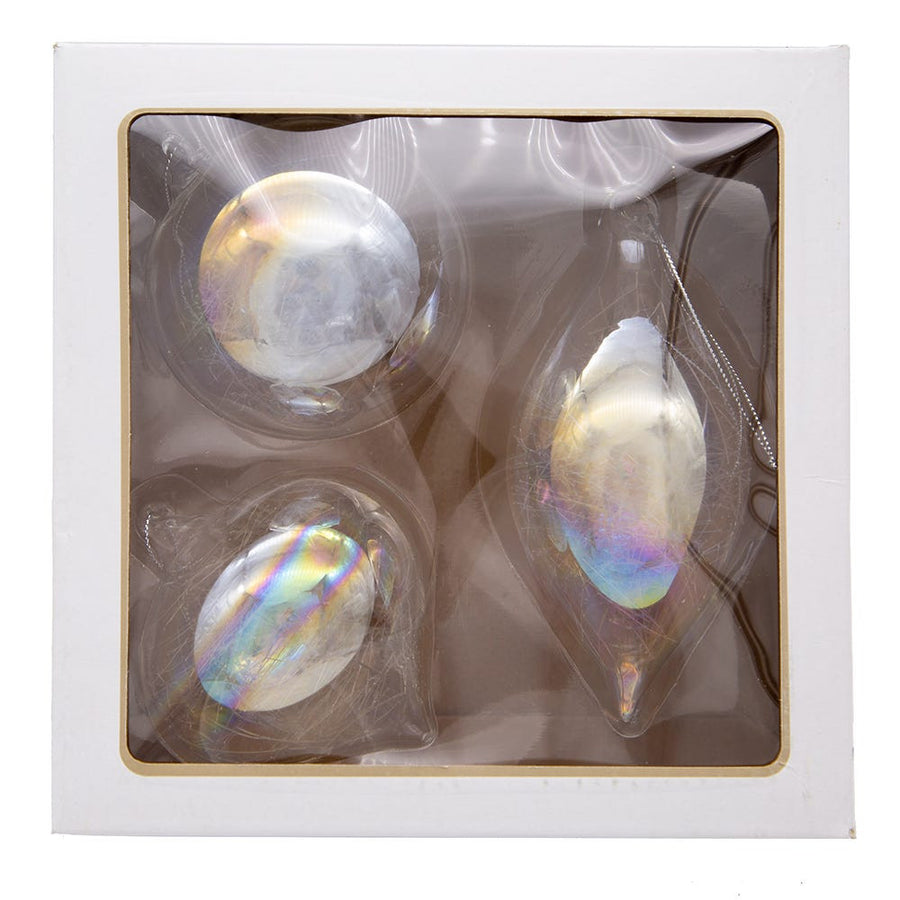 80MM Clear Iridescent Glass Ball, Onion and Tear Drop Ornaments
