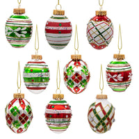 45MM Glass Red and Green Decorated Egg Ornaments