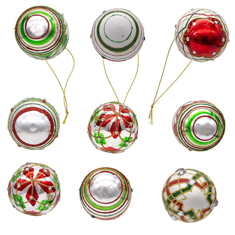 45MM Glass Red and Green Decorated Egg Ornaments