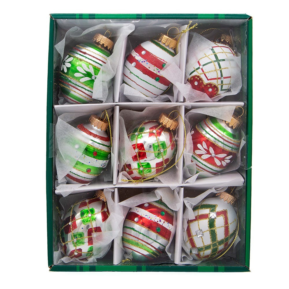 45MM Glass Red and Green Decorated Egg Ornaments