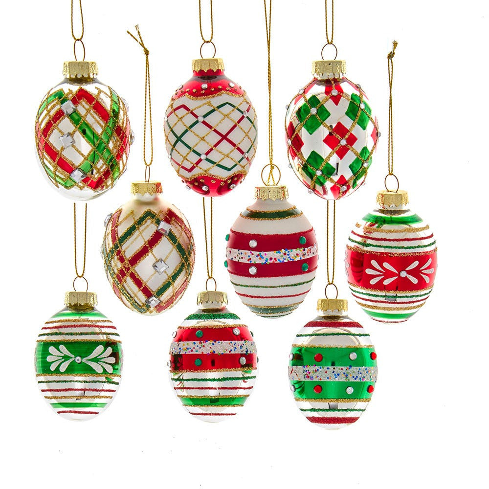 45MM Glass Red and Green Decorated Egg Ornaments