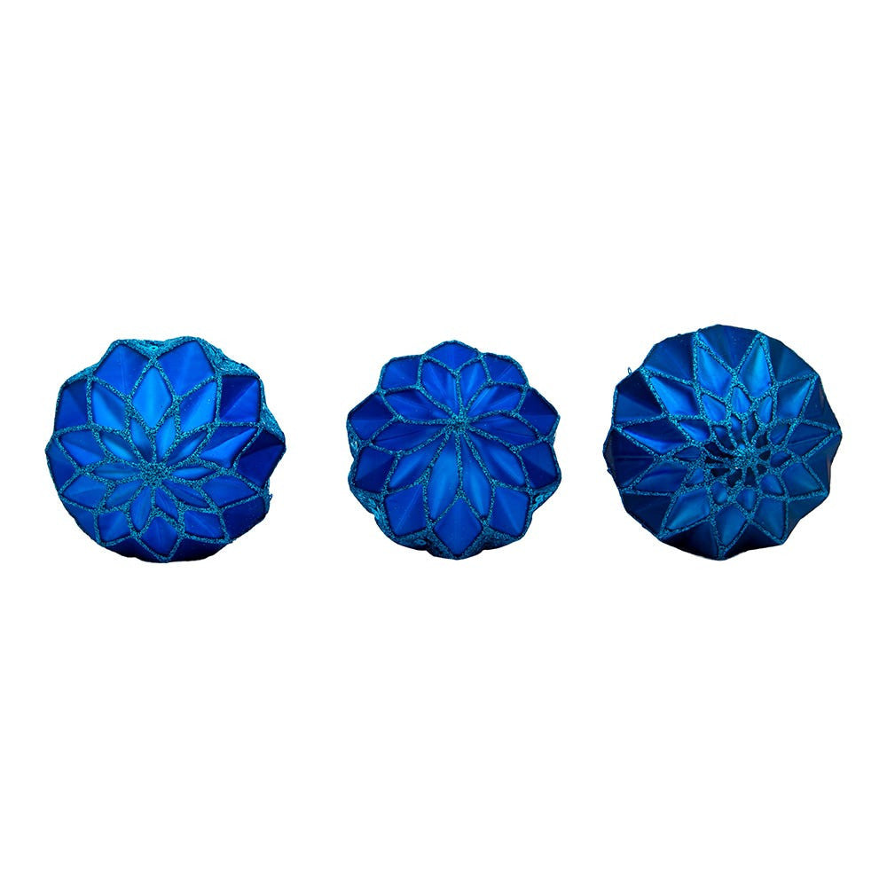 80MM Glass Blue Glittered and Sequined Ball, Finial and Onion Shaped Ornaments