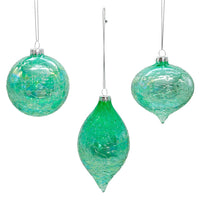 80MM Glass Iridescent Green Onion, Ball & Finial Ornaments