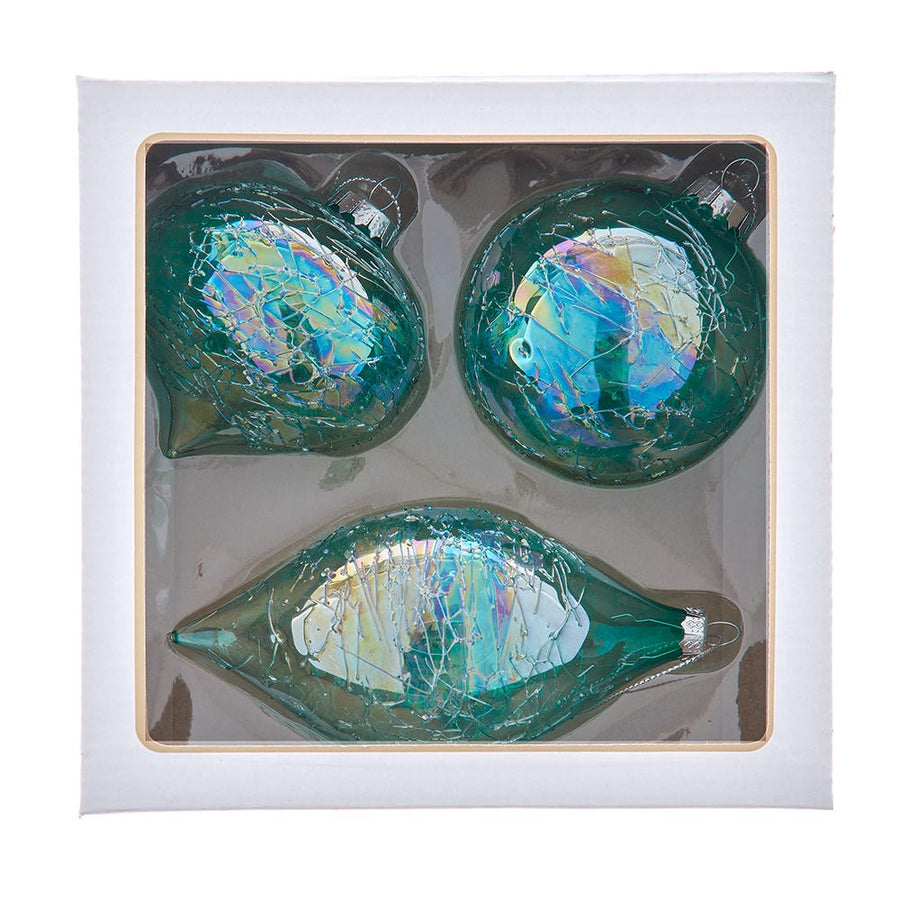 80MM Glass Iridescent Green Onion, Ball & Finial Ornaments