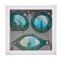 80MM Glass Iridescent Green Onion, Ball & Finial Ornaments