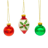 35MM Glass Green & Red Ball and Finial Ornaments