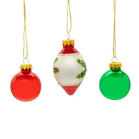 35MM Glass Green & Red Ball and Finial Ornaments